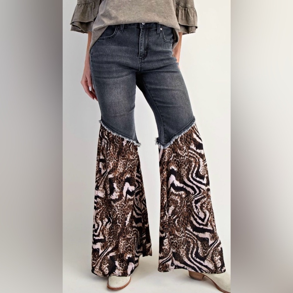 Easel ANIMAL PRINT MIX DENIM PANTS